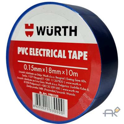 Изолента синяя 18мм х 0.1 х 10м WURTH (1985105)